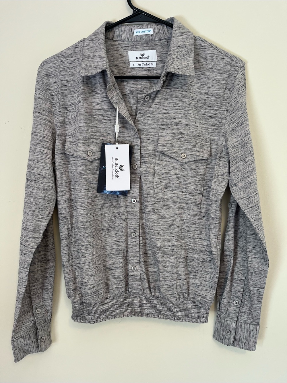 NWT Buttercloth Pre Tucked Fit Platinum Instinct Icy Cotton Cloud Grey Heather S